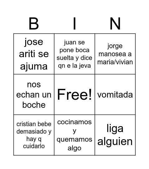 jarabacoa Bingo Card
