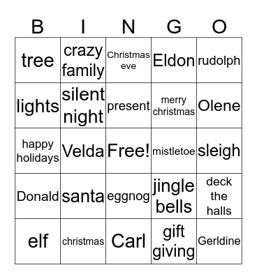 Cook Christmas Bingo Card