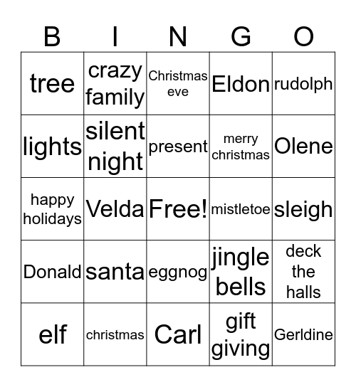 Cook Christmas Bingo Card