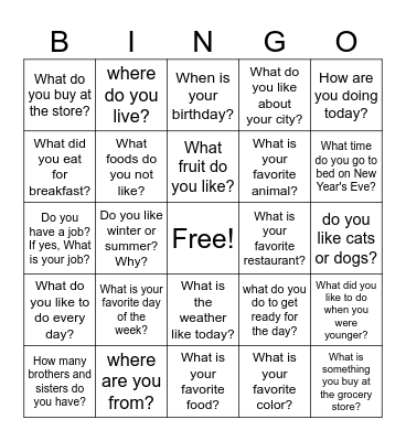 Conversation Bingo Card