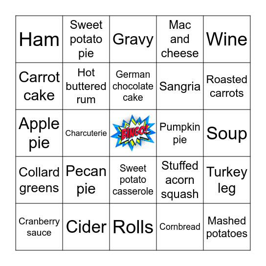 Thanksgiving Foods Bingo Card