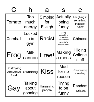 Chase Bingo Card