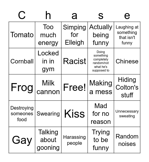 Chase Bingo Card