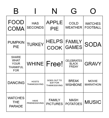 THANKSGIVING BINGO Card