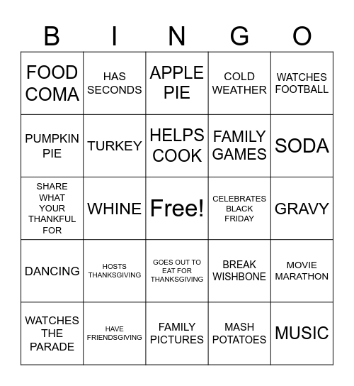 THANKSGIVING BINGO Card