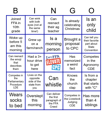 Find an FFA member who... Bingo Card