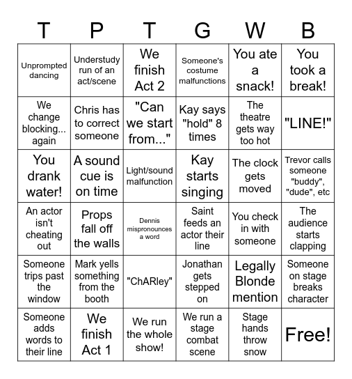 TPTGW Bingo Card