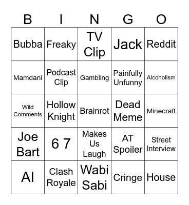 Personal TikTok Bingo Card