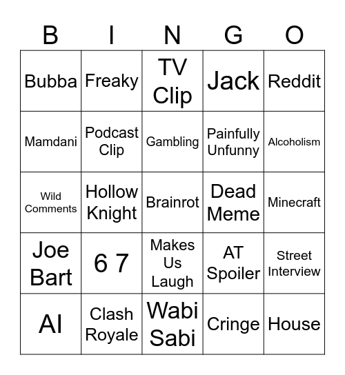 Personal TikTok Bingo Card