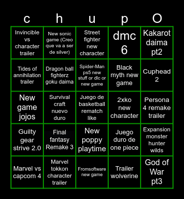 Game awards Bingo Card