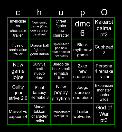 Game awards Bingo Card