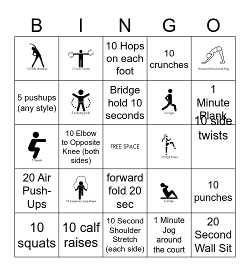 Fitness Challenge Bingo Card