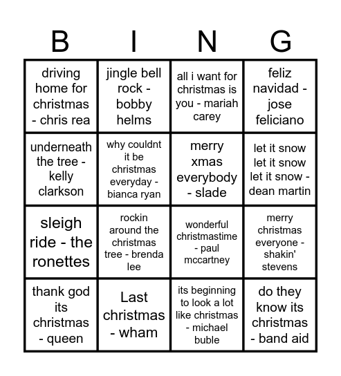 Kerst Bingo Card