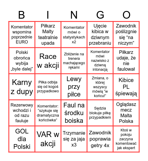 Mecz MAL -POL Bingo Card