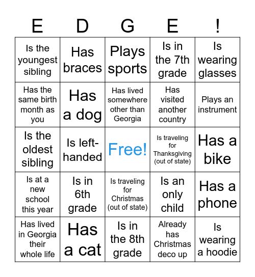 Find Someone Bingo Card