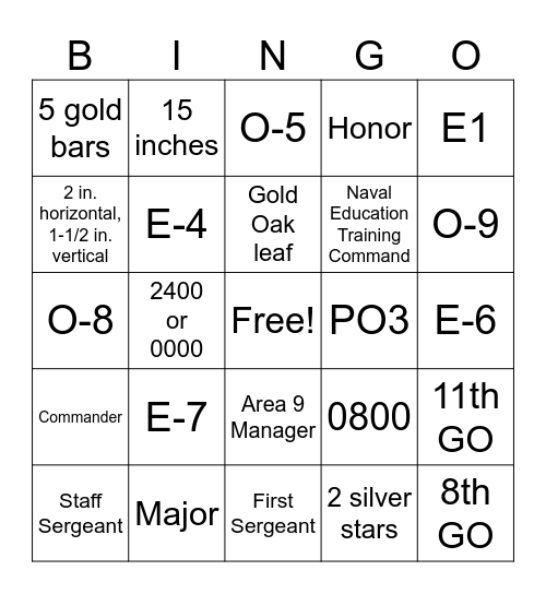 NJROTC Bingo Card