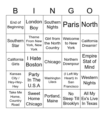 Directions and Destinations Bingo Card