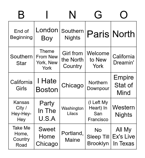Directions and Destinations Bingo Card