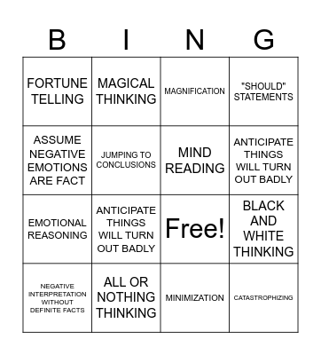 COGNITIVE DISTORTIONS Bingo Card