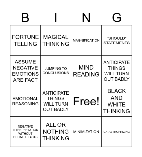 COGNITIVE DISTORTIONS Bingo Card
