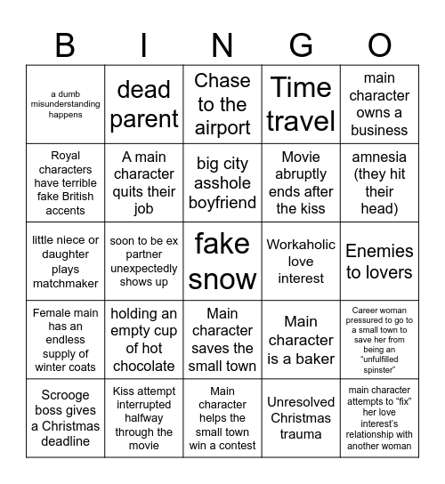 Christmas Hallmark Movie Bingo Card