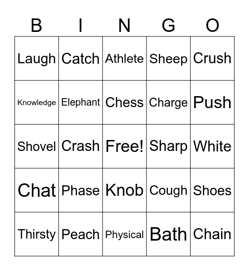 Digraph Practice Bingo Card