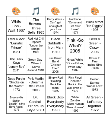 BANDS WITH COLORS IN THEIR NAME Bingo Card