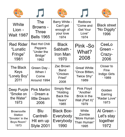 BANDS WITH COLORS IN THEIR NAME Bingo Card