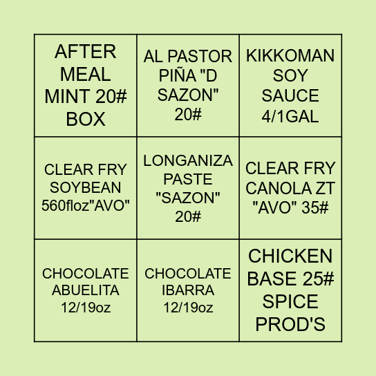 BINGO Card
