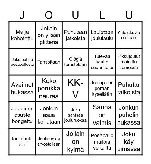 KK-V Pesäpallon pikkujoulut 2025 Bingo Card