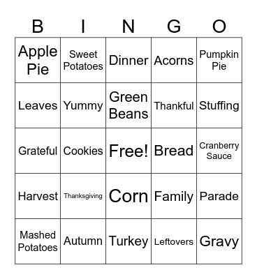 Thanksgiving Bingo Card
