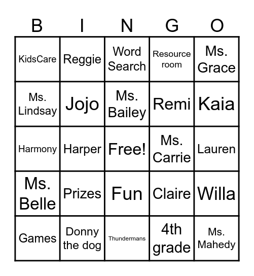 Ms. Grace's last day bingo Card