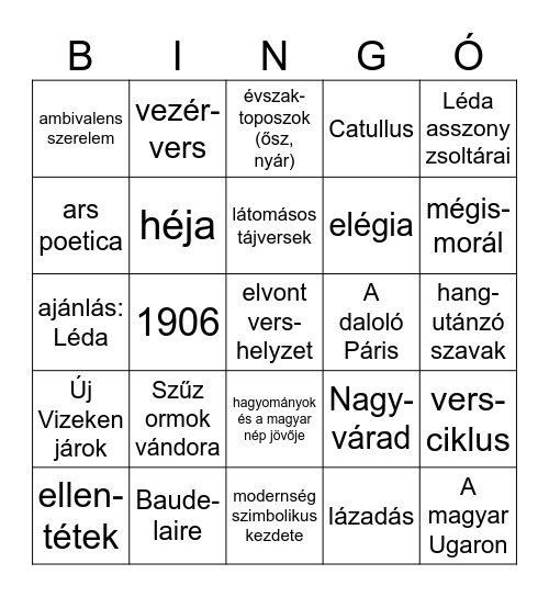 Ady Endre 2. Bingo Card