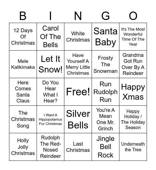 Christmas Music Bingo Card
