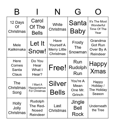 Christmas Music Bingo Card