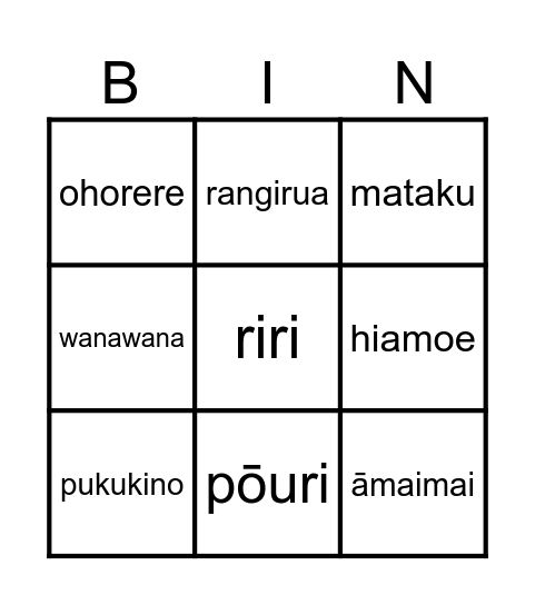 Te reo Feelings Bingo Card