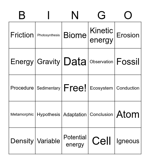 Science Term Bingo Card