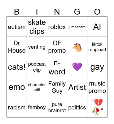 Instagram Reels bingo Card