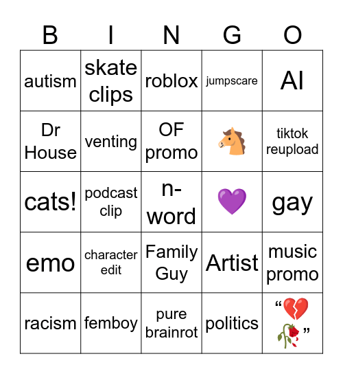 Instagram Reels bingo Card