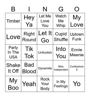 Party Hits Bingo Card