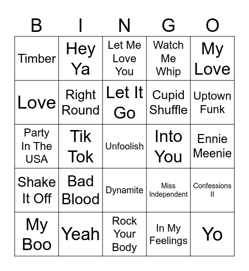 Party Hits Bingo Card