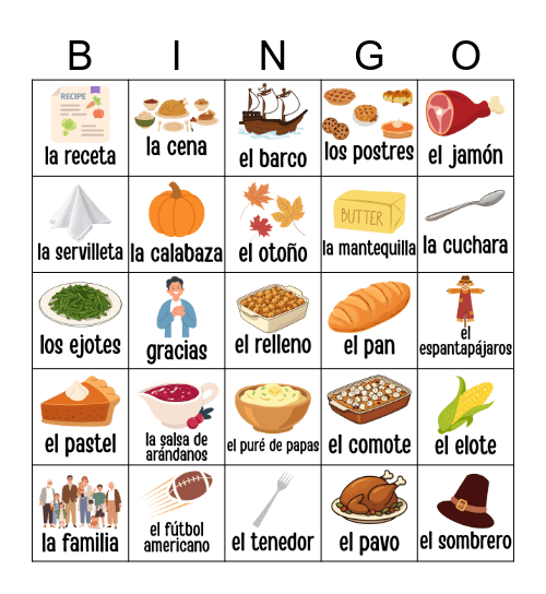 Día de Acción de Gracias Bingo Card