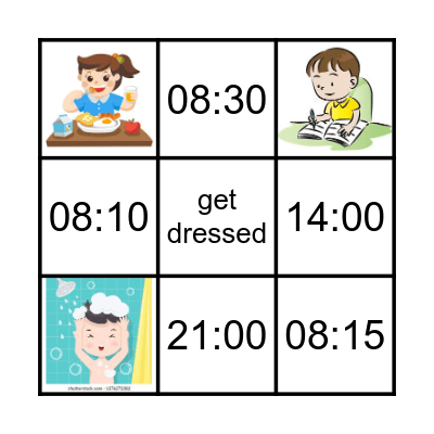 Daily routines + time Bingo Card