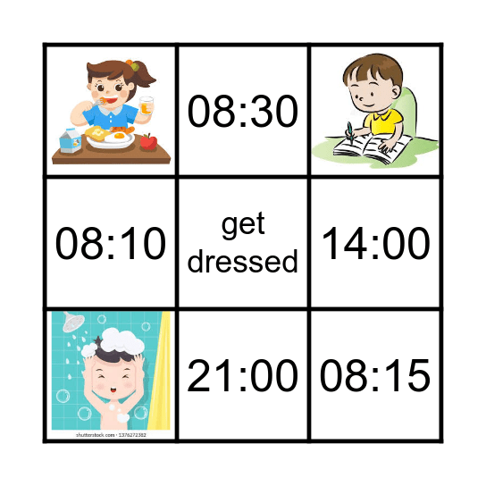 Daily routines + time Bingo Card