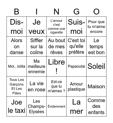 French Music Bingo Card