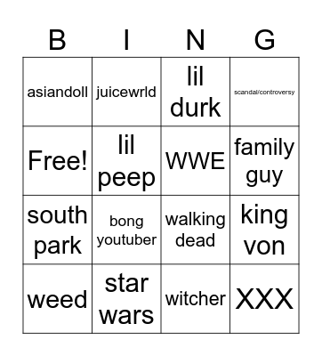 Shane Bingo Card