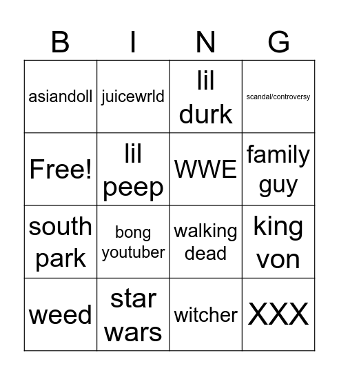 Shane Bingo Card