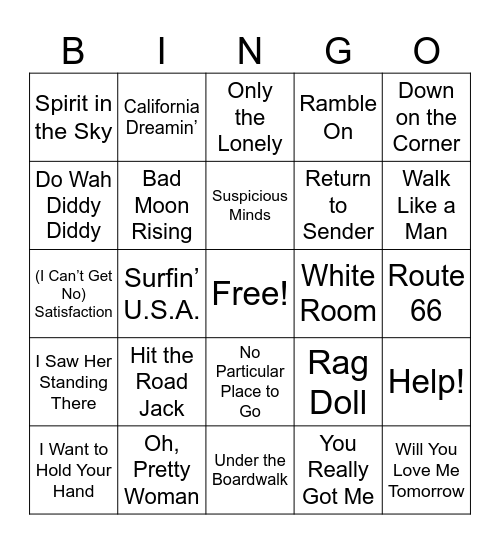 60s Rock & Roll Music Bingo R2 Bingo Card