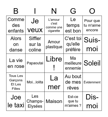 French Music Bingo Card