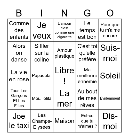 French Music Bingo Card
